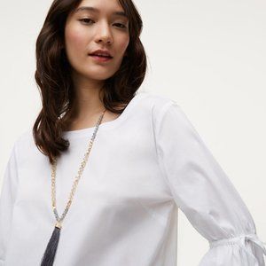 Ann taylor Box Link Gold Navy Tassel Fringe Pendant Necklace NWT 59.50